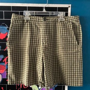 Vintage White Stag Green Plaid Cotton Shorts